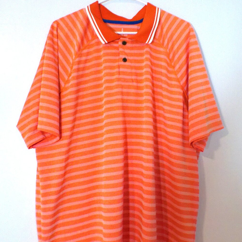 Lands’ End Men’s XXL Coral Orange Striped Performance Polo